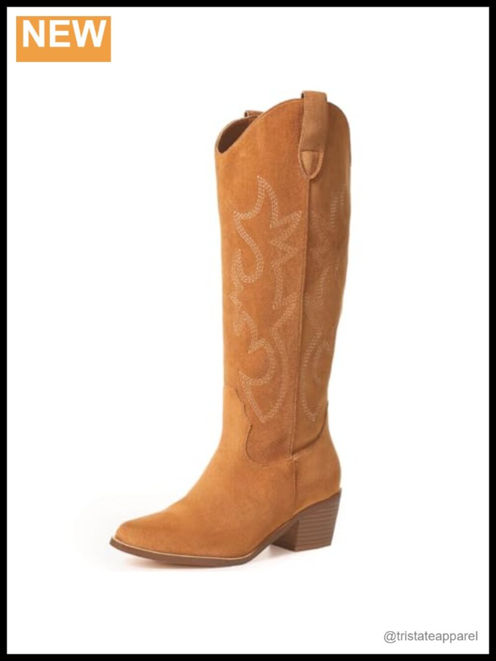 Vegan Suede Knee High Cowgirl Boots Women Western Slip On Block Heel